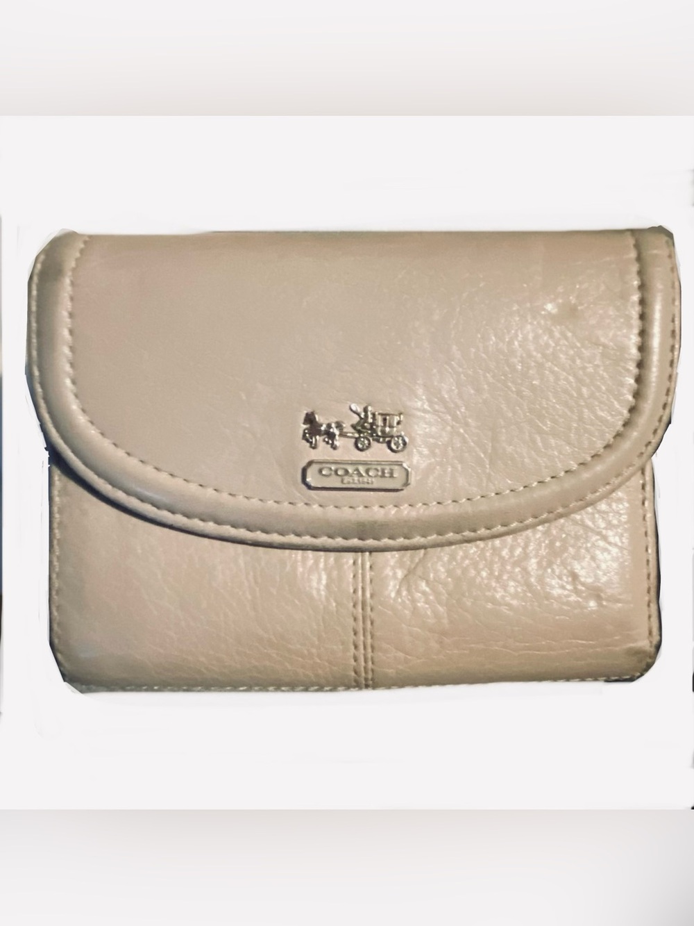COACH Beige/Grey Leather Small Fold-Over Wallet